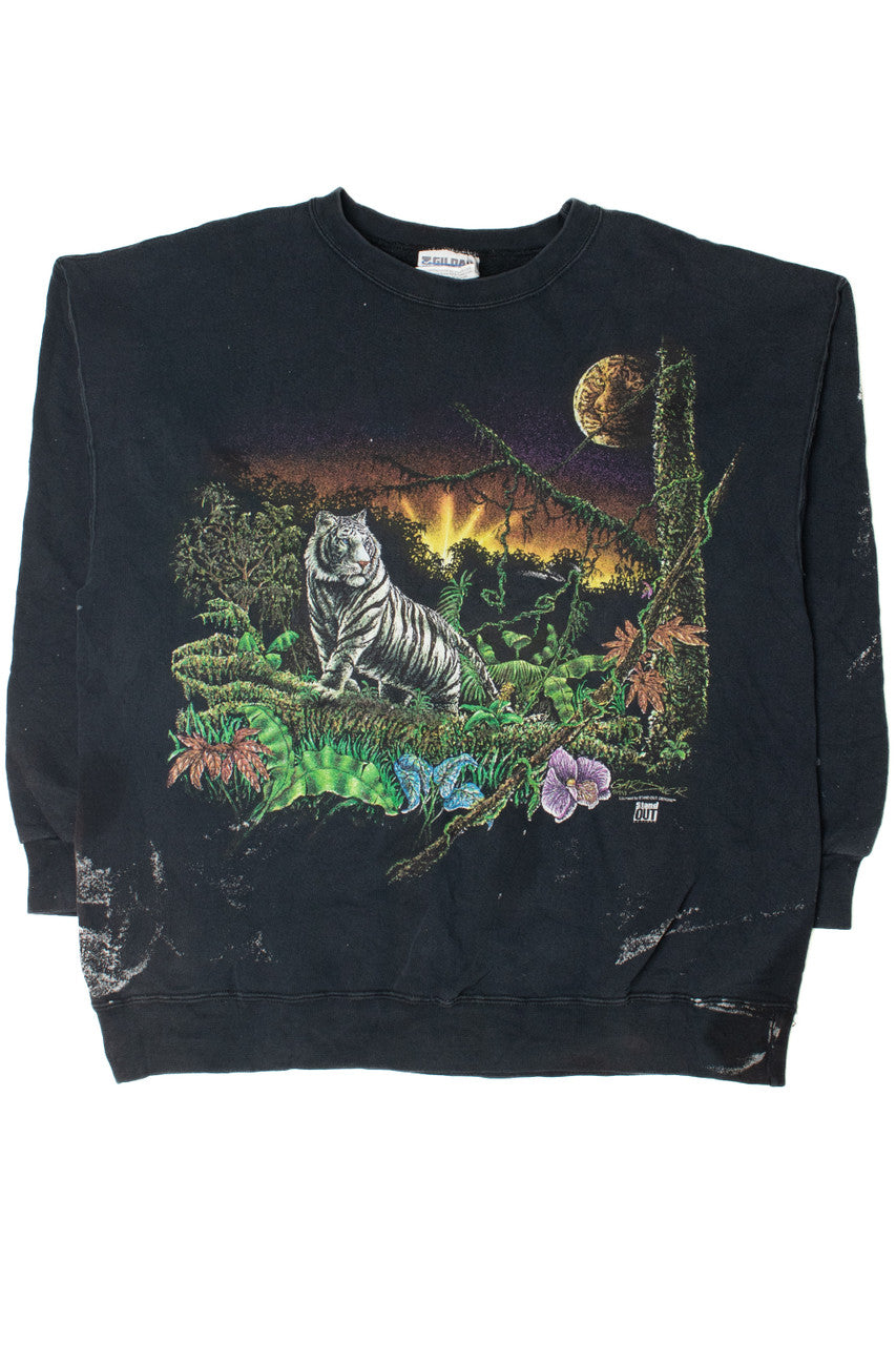 Vintage 1993 Tiger Moon Jungle Print Sweatshirt