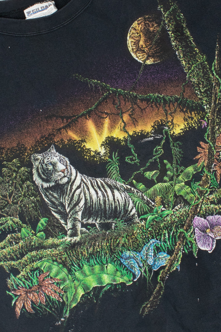 Vintage 1993 Tiger Moon Jungle Print Sweatshirt
