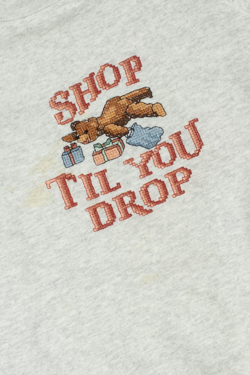 Vintage "Shop Til You Drop" Cute Embroidered Teddy Bear Sweatshirt