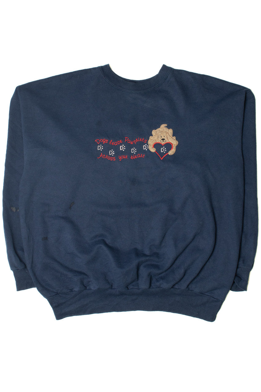 Vintage Rhinestone Dog Paw Print Saying Sweatshirt