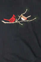 Vintage Embroidered Cardinal Pair Scene Sweatshirt