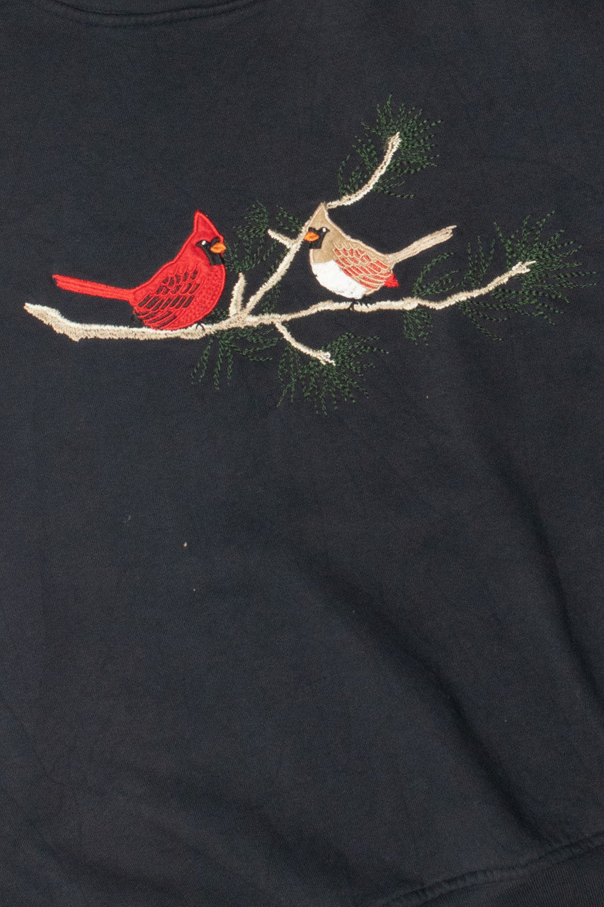 Vintage Embroidered Cardinal Pair Scene Sweatshirt