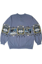 Vintage Wolf Print Button Henley Sweatshirt With Pockets