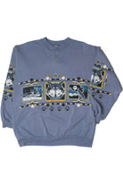 Vintage Wolf Print Button Henley Sweatshirt With Pockets