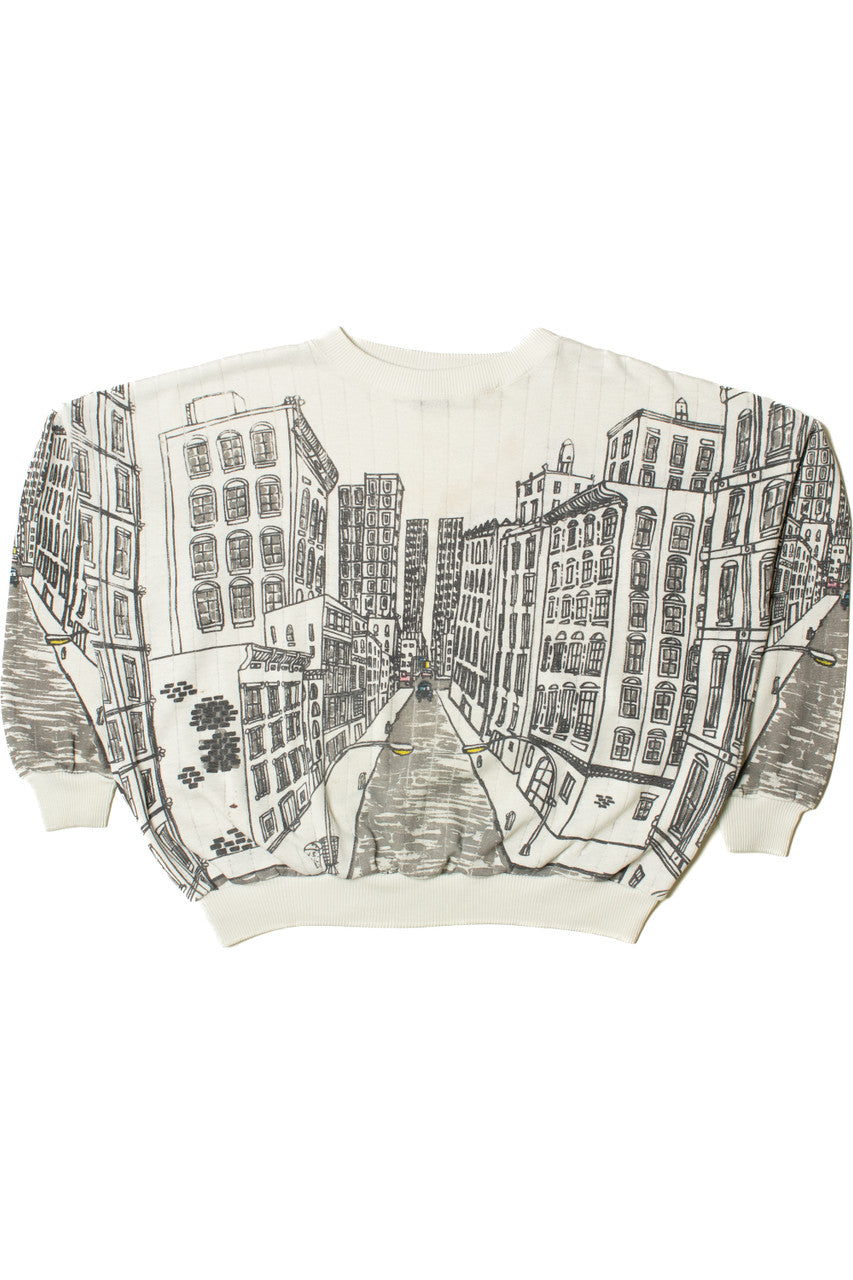 Vintage Cityscape All Over Print Sweatshirt