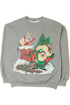 Vintage 1994 Taz & Bugs Bunny Looney Tunes Santa & Elf Christmas Sweatshirt