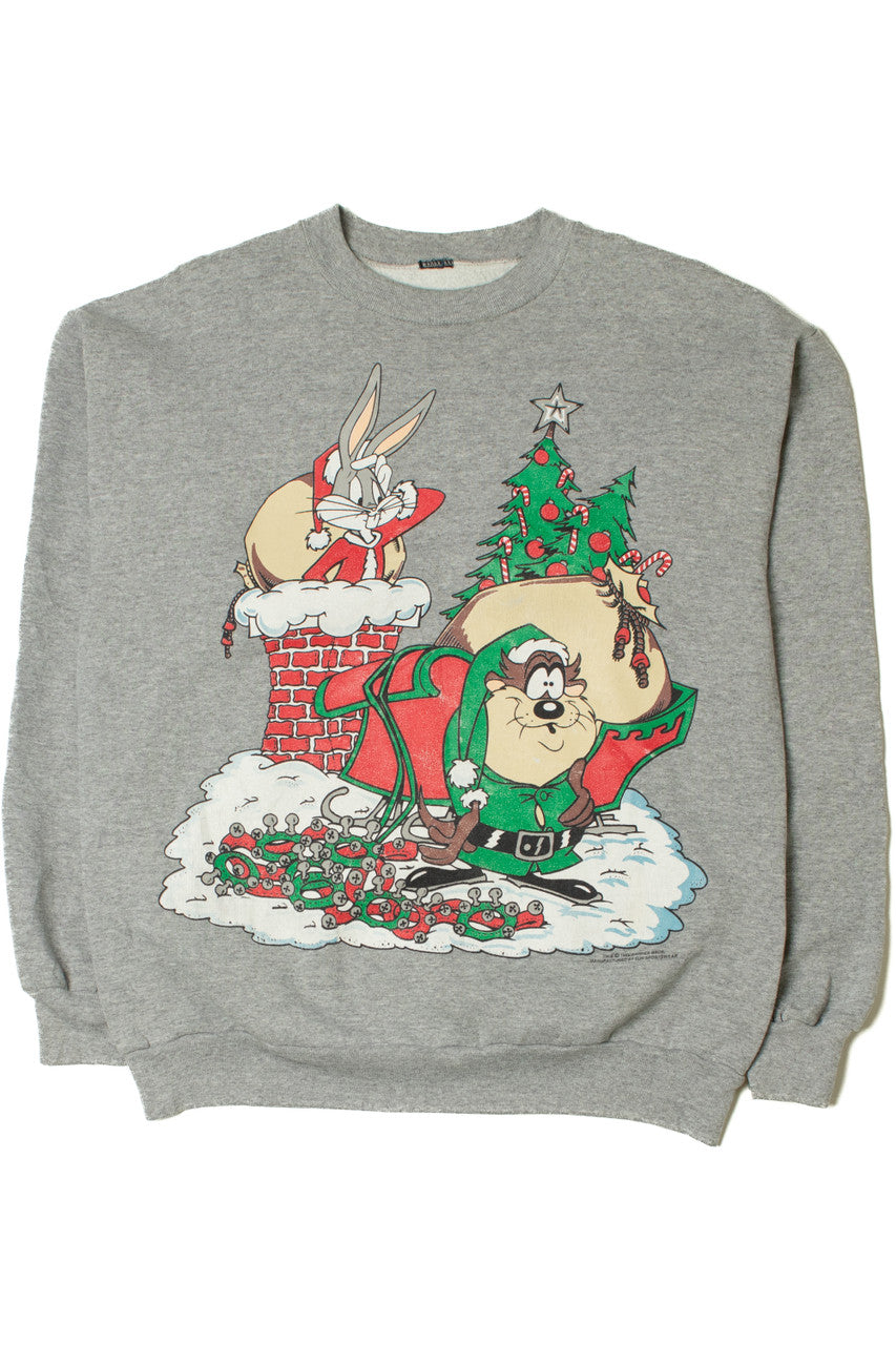 Vintage 1994 Taz & Bugs Bunny Looney Tunes Santa & Elf Christmas Sweatshirt