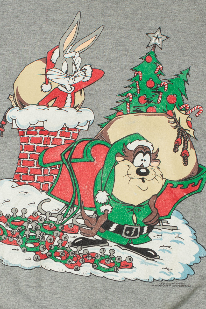 Vintage 1994 Taz & Bugs Bunny Looney Tunes Santa & Elf Christmas Sweatshirt