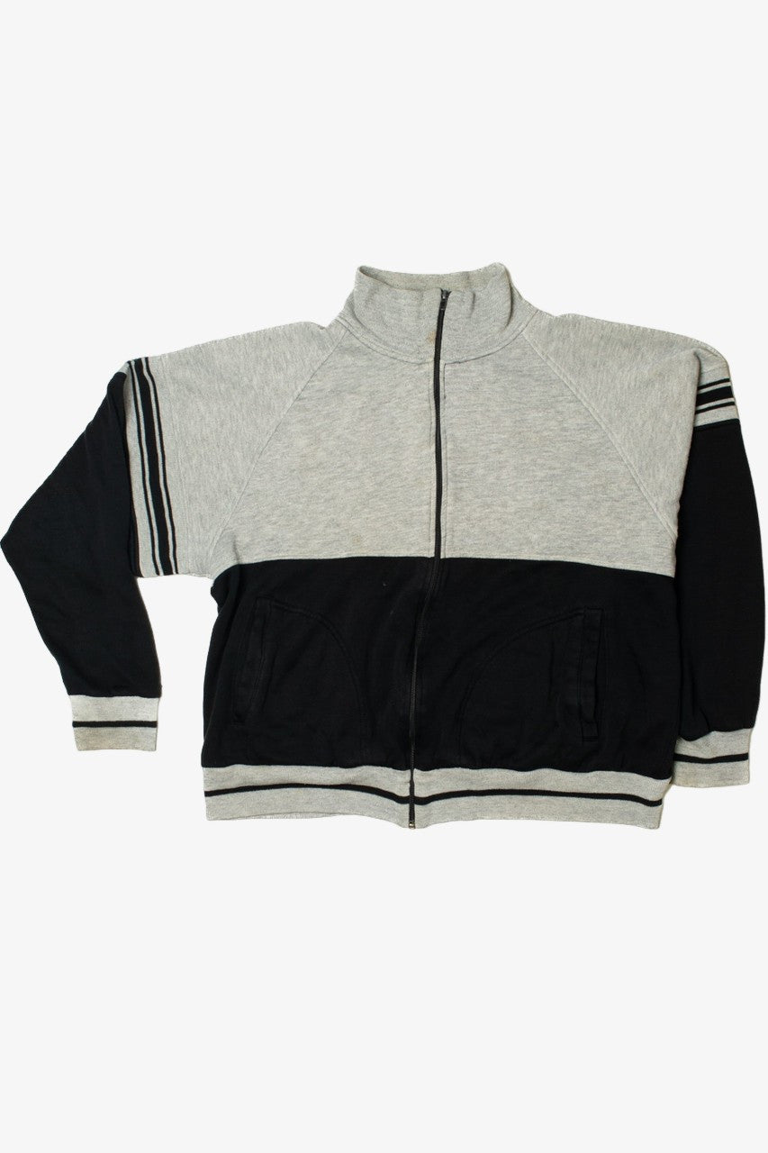 Vintage Neutral Striped Color Block Zip-Up Sweatshirt