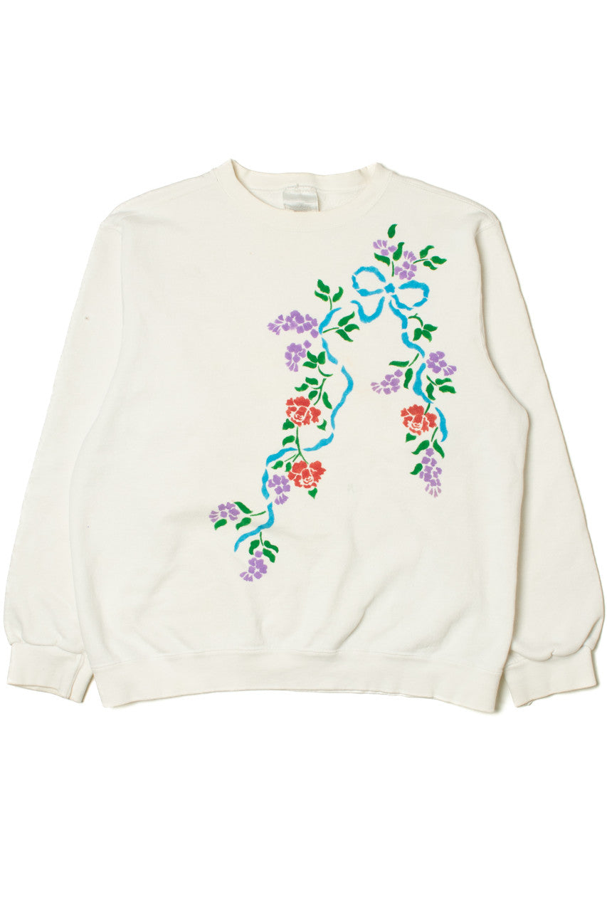 Vintage Floral Bow Embossed Print Sweatshirt