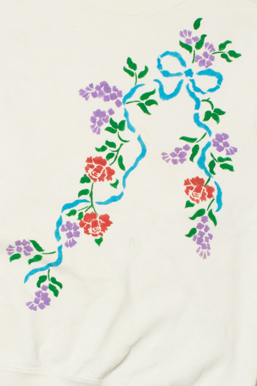 Vintage Floral Bow Embossed Print Sweatshirt