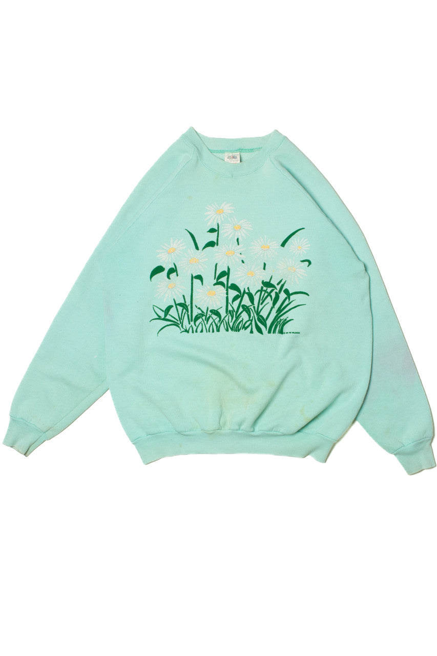 Vintage 1991 Daisy Flowers Print Raglan Sweatshirt