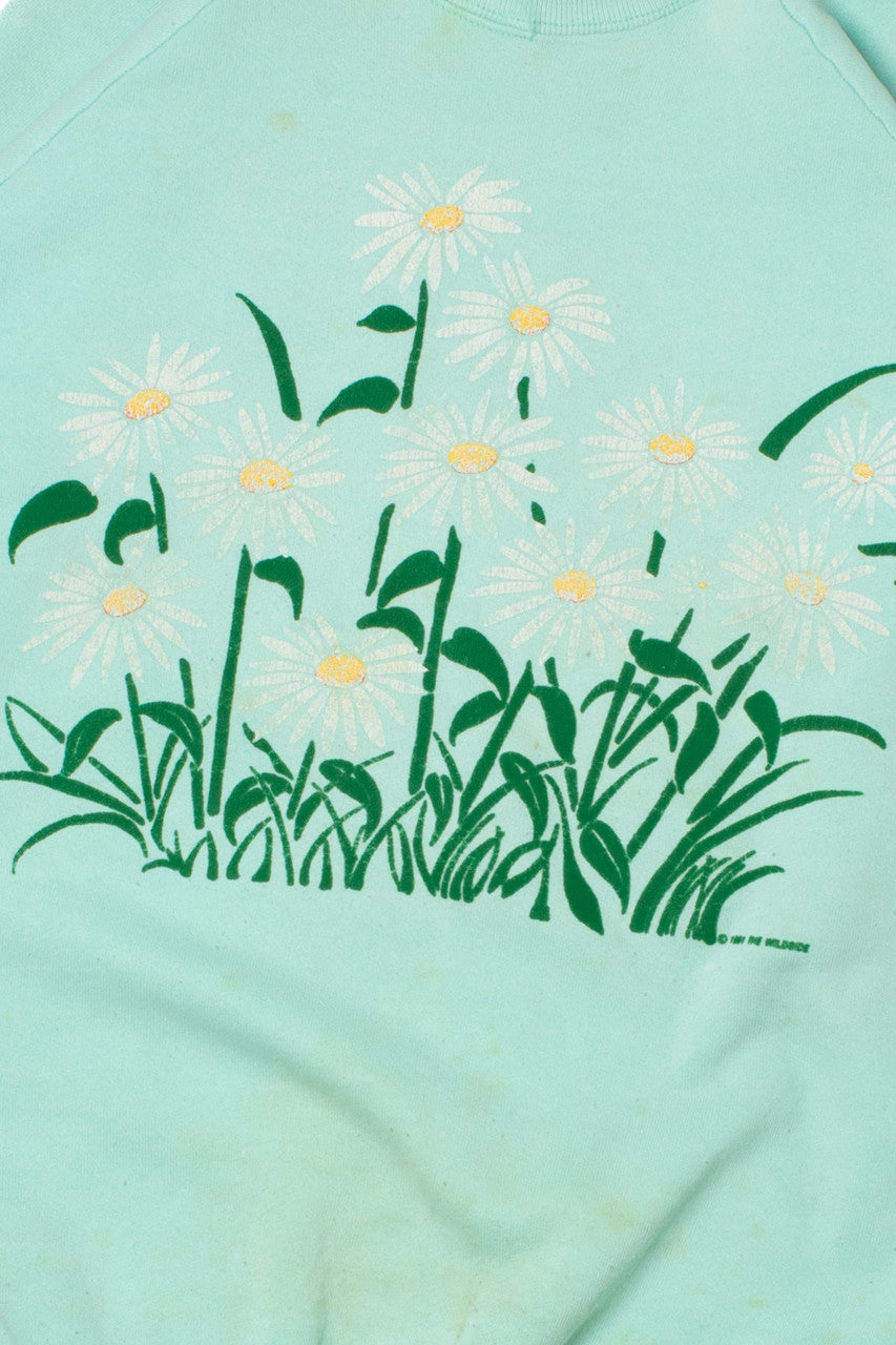 Vintage 1991 Daisy Flowers Print Raglan Sweatshirt