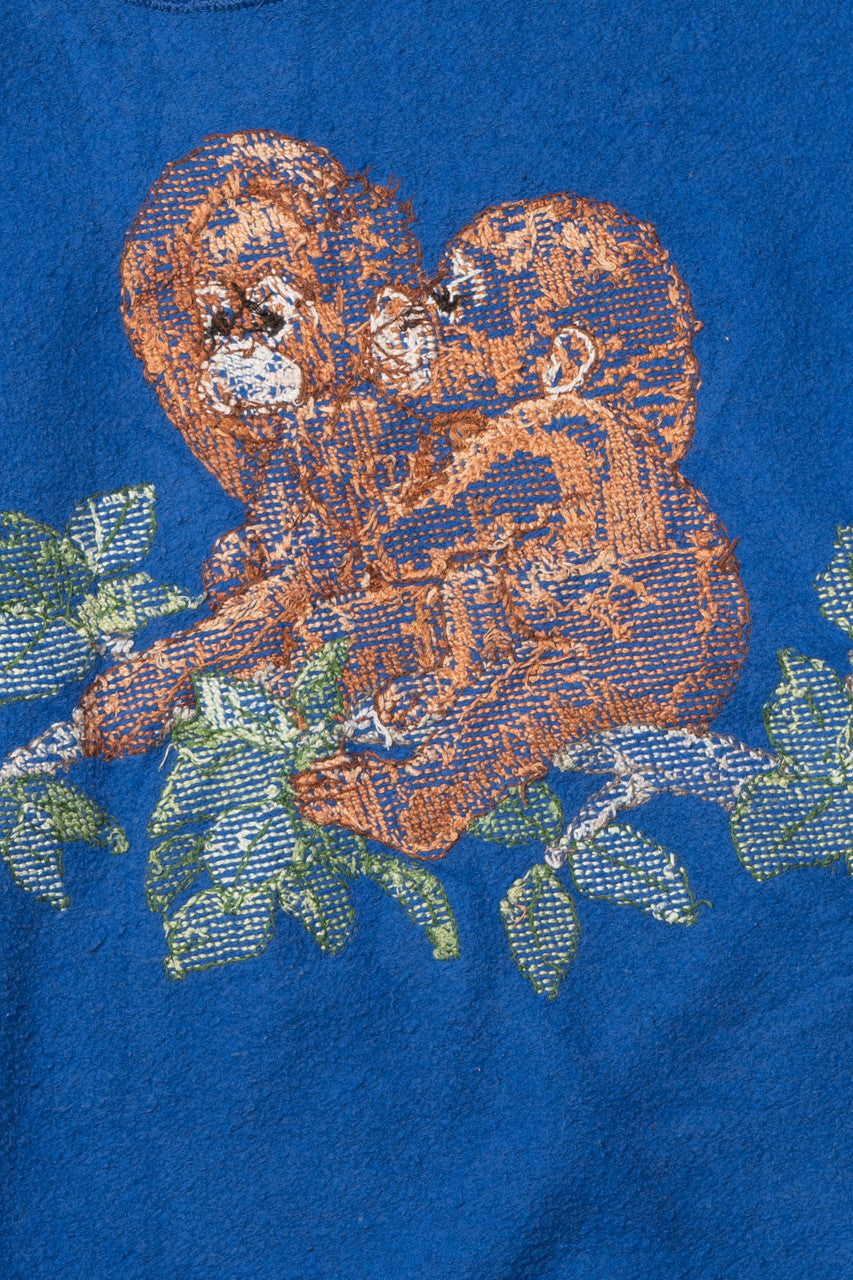 Vintage Baby Monkeys Cross Stitch Embroidered Jerzees Sweatshirt