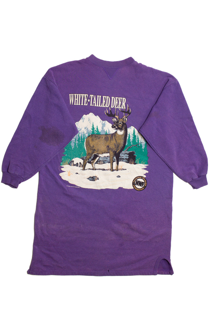Vintage White-Tailed Deer Sweatshirt Dress (1990s)