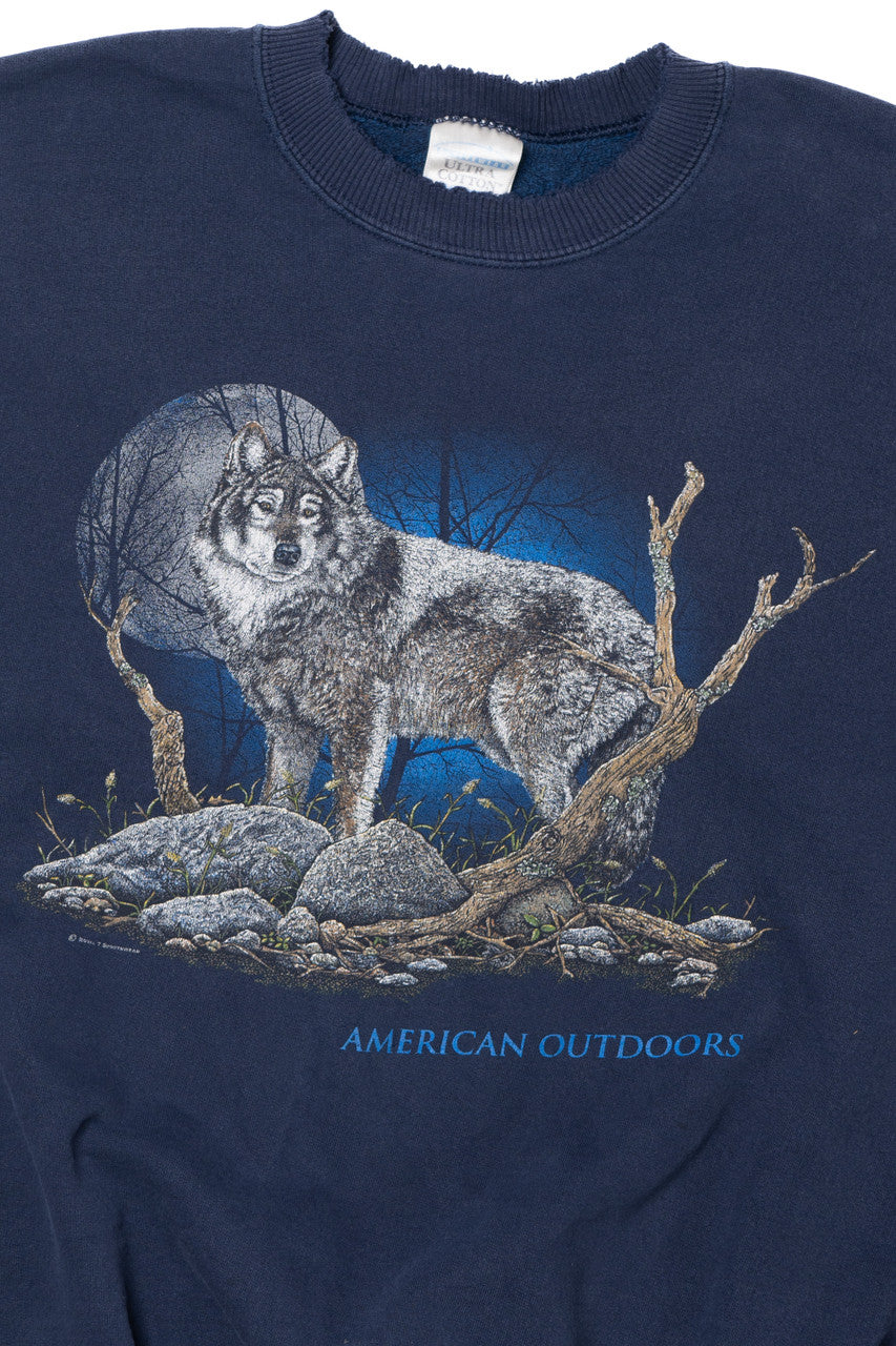 Vintage Distressed "American Outdoors" Wolf Moon Sweatshirt