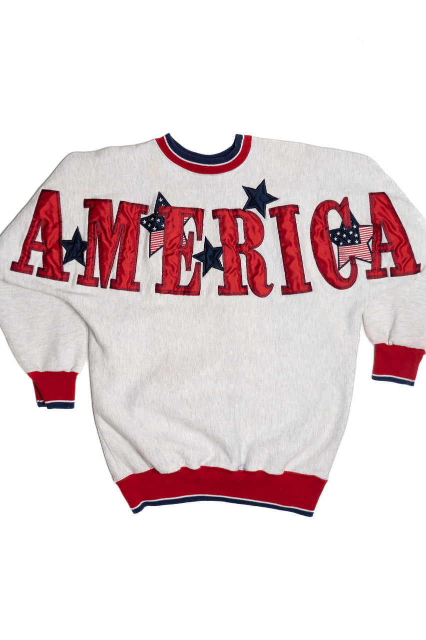 Vintage "America" Spellout Letter Patch Sweatshirt