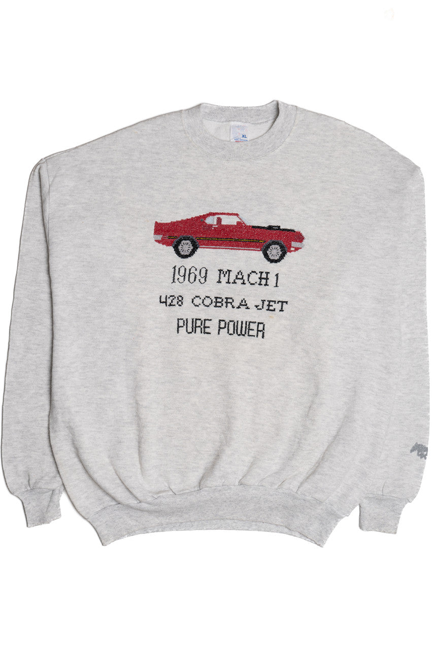 Vintage "1969 Mach 1 428 Cobra Jet" Mustang Car Embroidered Cross Stitch Sweatshirt