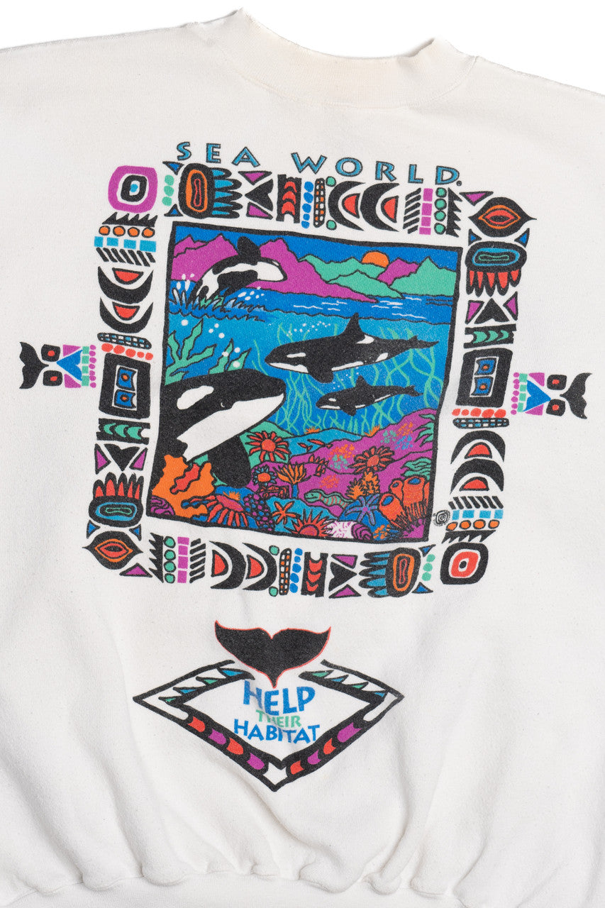 Vintage Sea World "Help Their Habitat" "Respect And Protect" Sweatshirt