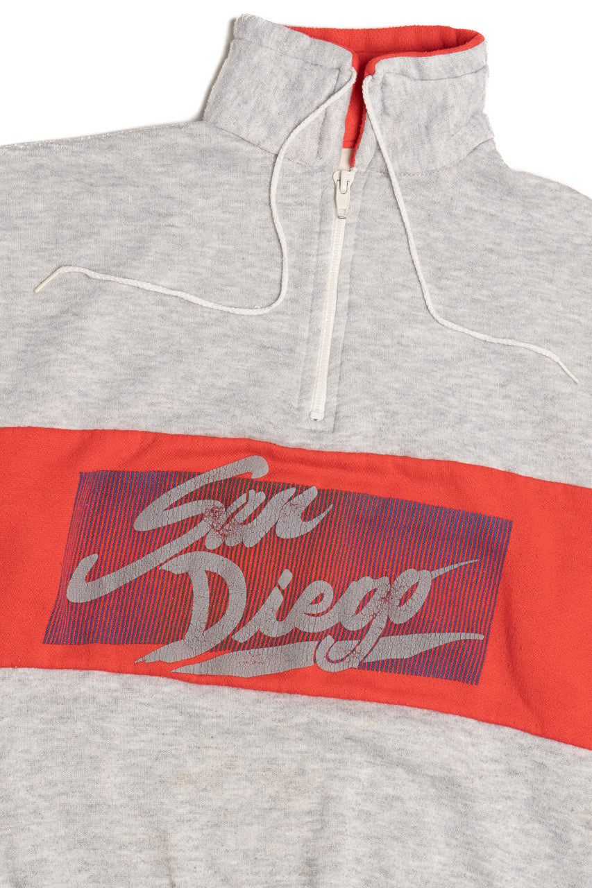 Vintage "San Diego" "California USA" Quarter Zip Mock Neck Collar Sweatshirt