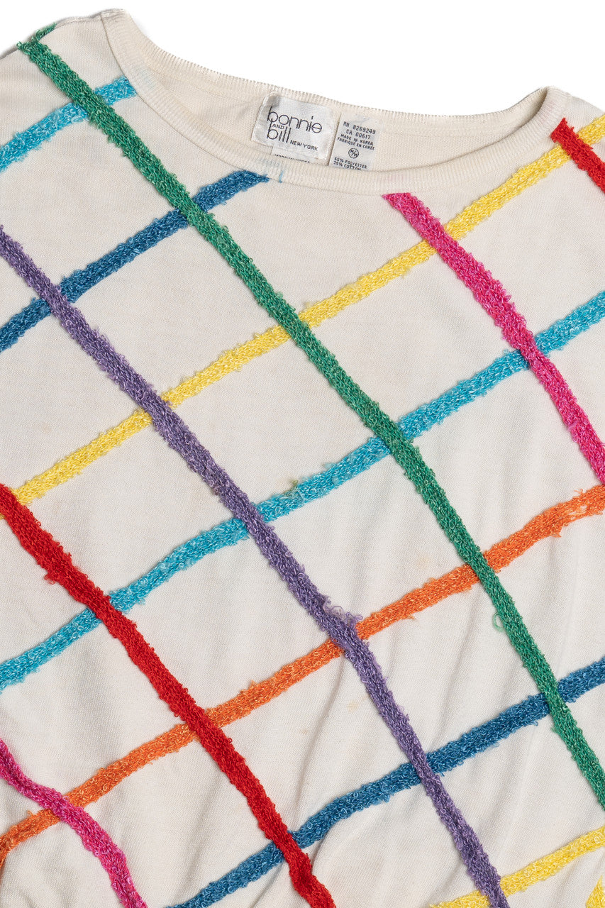 Vintage Rainbow Ribbon Short Sleeve Sweatshirt (1980s)