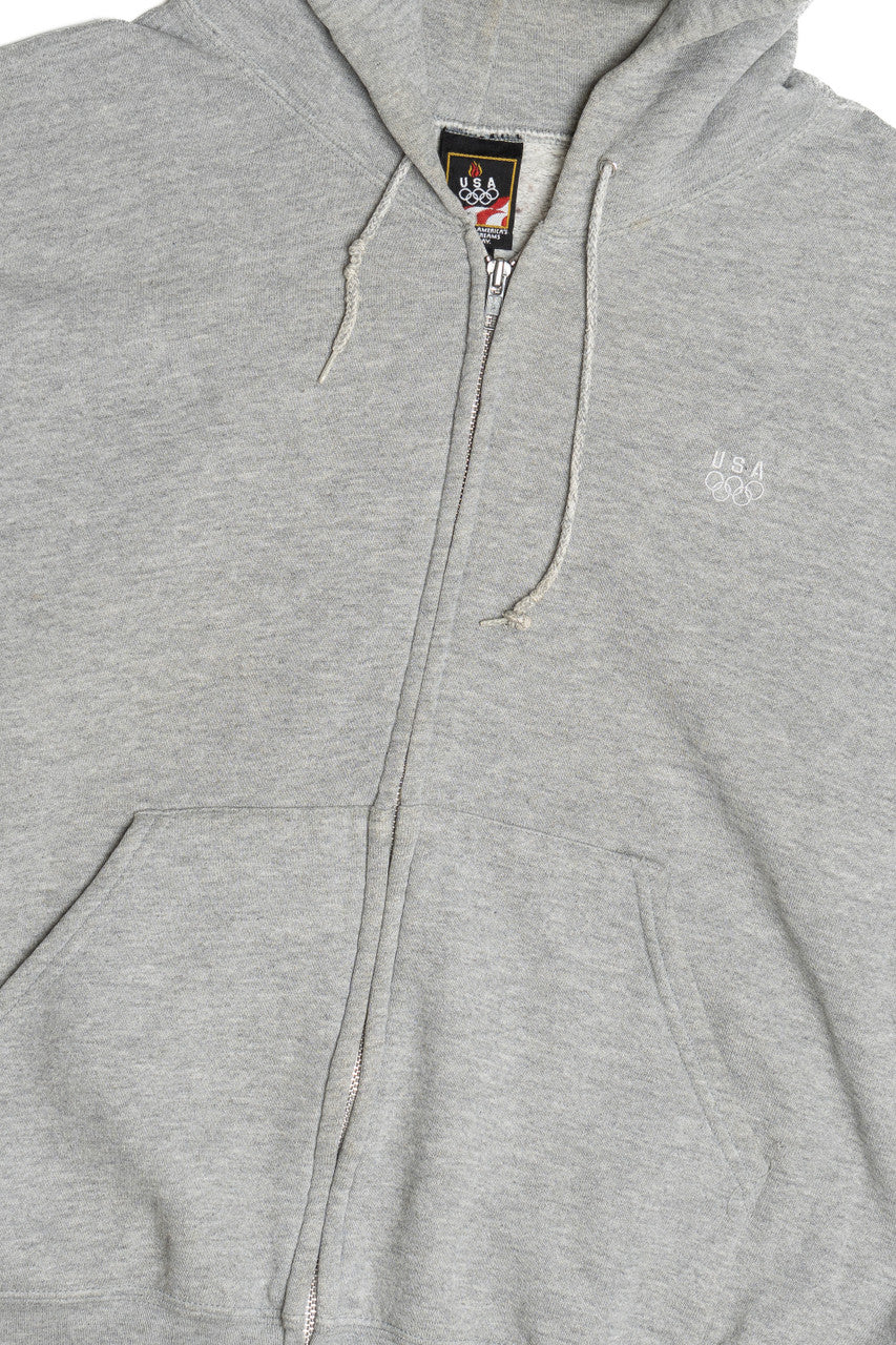 Vintage USA Olympics Embroidered Logo Zip-Up Hoodie Sweatshirt