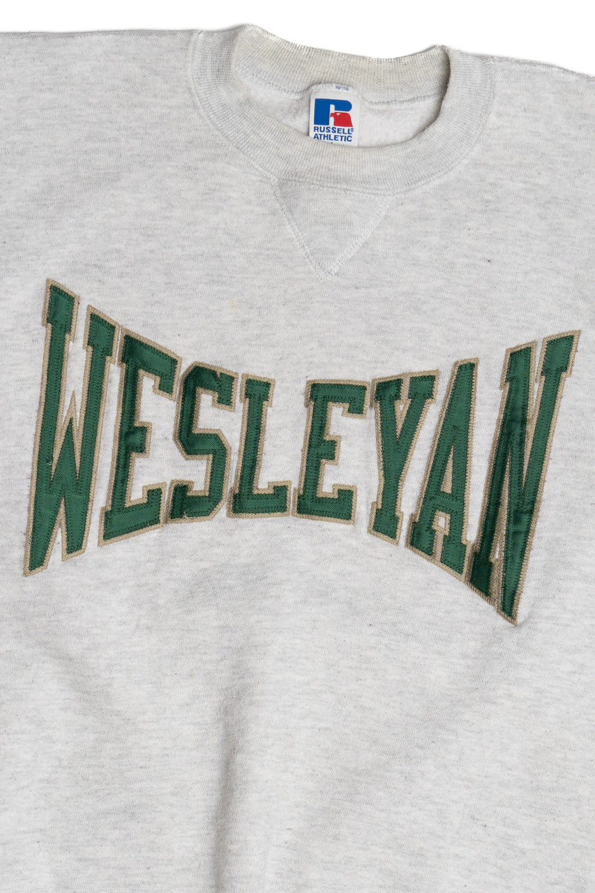 Vintage "Wesleyan" University Flocking Embroidered Sweatshirt (1990s)