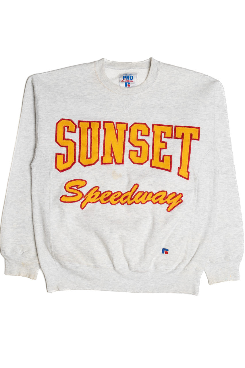 Vintage "Sunset Speedway" Tackle Twill Embroidered Russell Athletic Sweatshirt (1990s)