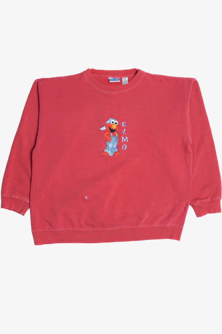 Vintage "Elmo" In Denim Overalls Embroidered Sesame Street Sweatshirt (2000s)