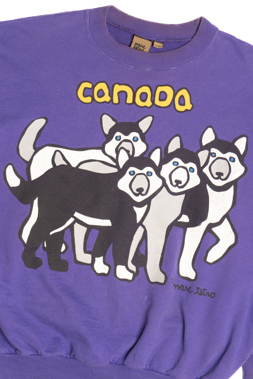 Vintage Marc Tetro "Canada" Husky Dogs Illustration Sweatshirt (1990s)