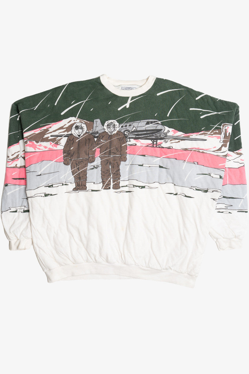 Snowy Wraparound Print Heavyweight Soft Quilted-Lined Sweatshirt (1990s)