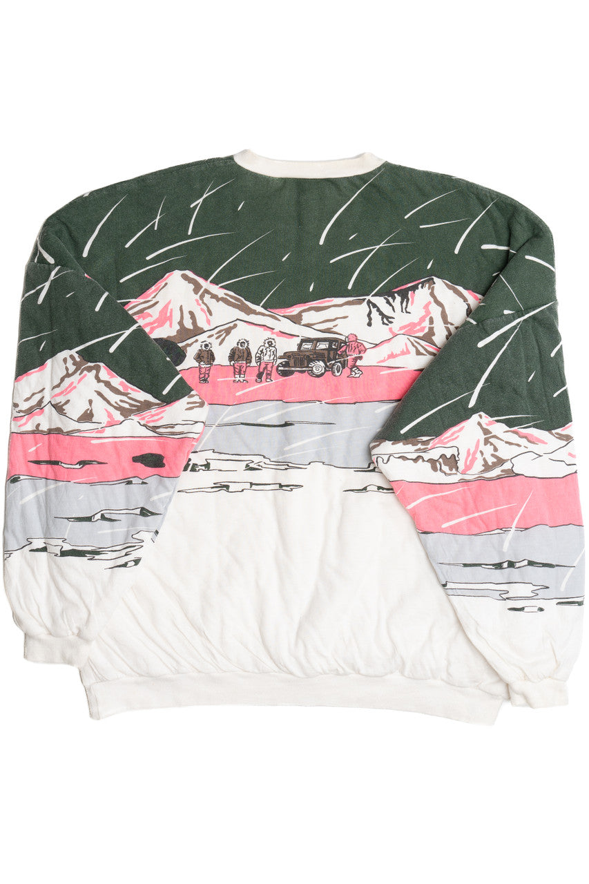 Snowy Wraparound Print Heavyweight Soft Quilted-Lined Sweatshirt (1990s)