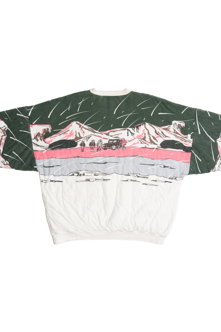 Snowy Wraparound Print Heavyweight Soft Quilted-Lined Sweatshirt (1990s)