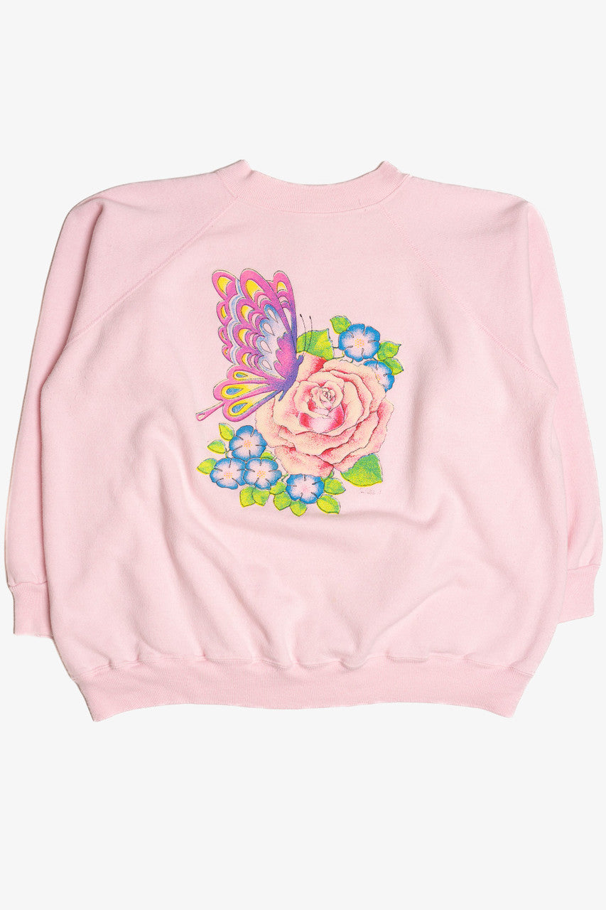 Vintage Butterfly Rose Embossed Print Sweatshirt (1990s)