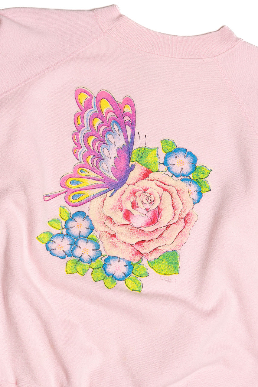 Vintage Butterfly Rose Embossed Print Sweatshirt (1990s)