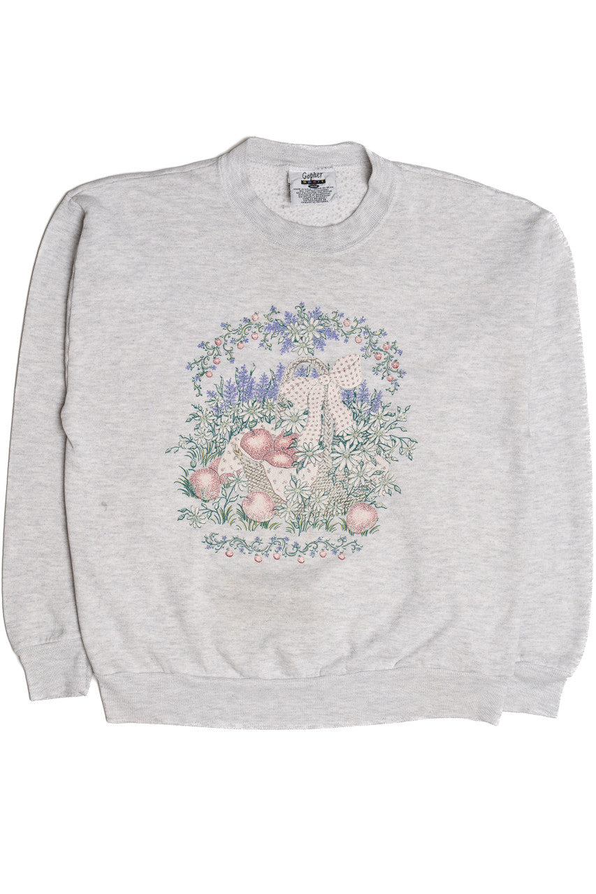 Vintage Cottagecore Floral Basket With Bow Sweatshirt