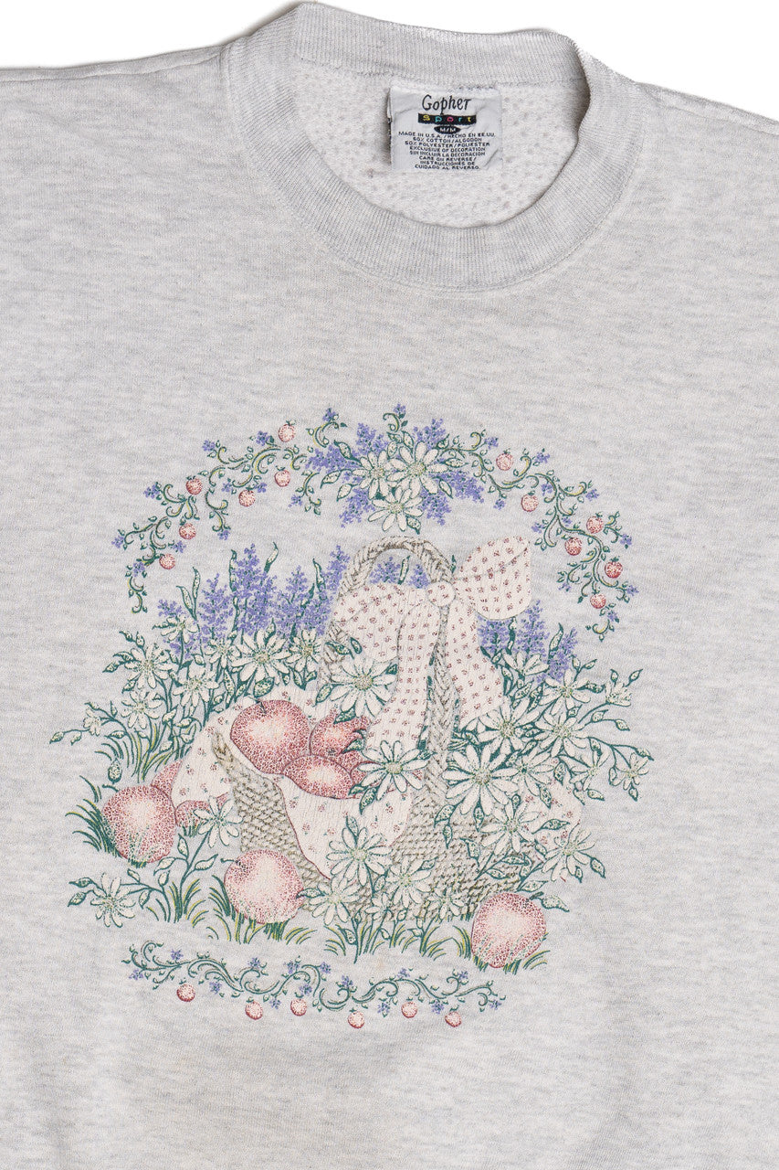 Vintage Cottagecore Floral Basket With Bow Sweatshirt