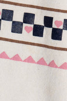 Vintage 1989 Cats & Checkered Hearts Embossed Print Sweatshirt