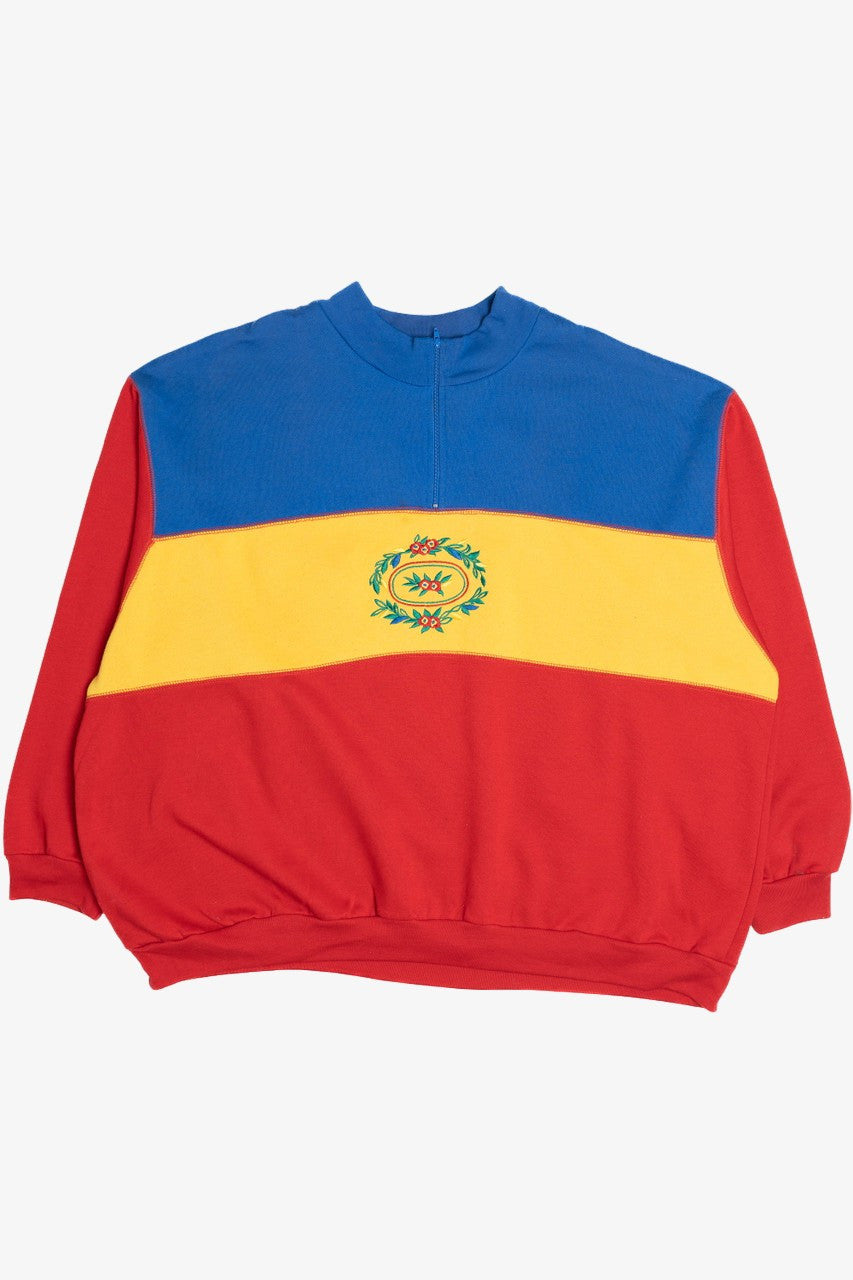 Vintage Color Block Embroidered Folk Art Quarter Zip C.S.T. Sport Sweatshirt (1990s)