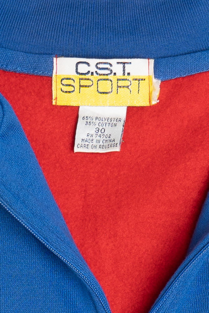 Vintage Color Block Embroidered Folk Art Quarter Zip C.S.T. Sport Sweatshirt (1990s)
