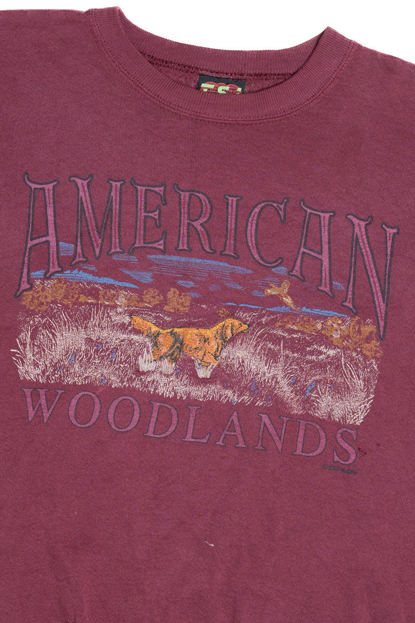 Vintage "American Woodlands" Embroidered Hunting Dog Lightweight Sweatshirt