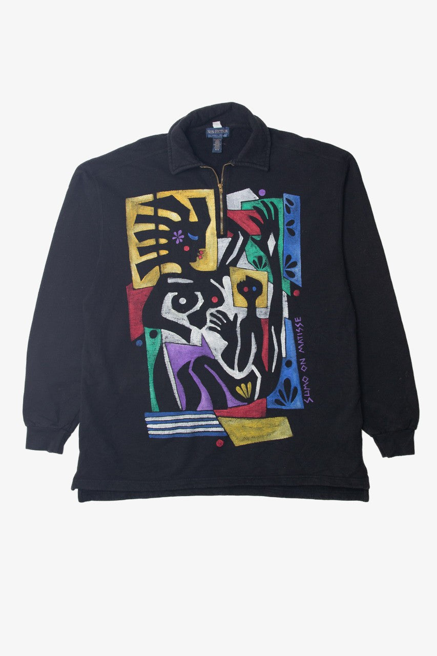 Hand Painted "Sumo On Matisse" Quarter Zip Sweatshirt