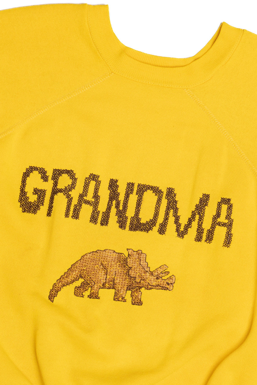 Vintage "Grandma" Dinosaur Hand Embroidered Cross Stitch Raglan Sweatshirt (1980s)