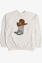 Vintage Cowboy Boots & Hat Hand Tufted Patch Sweatshirt (1990s)