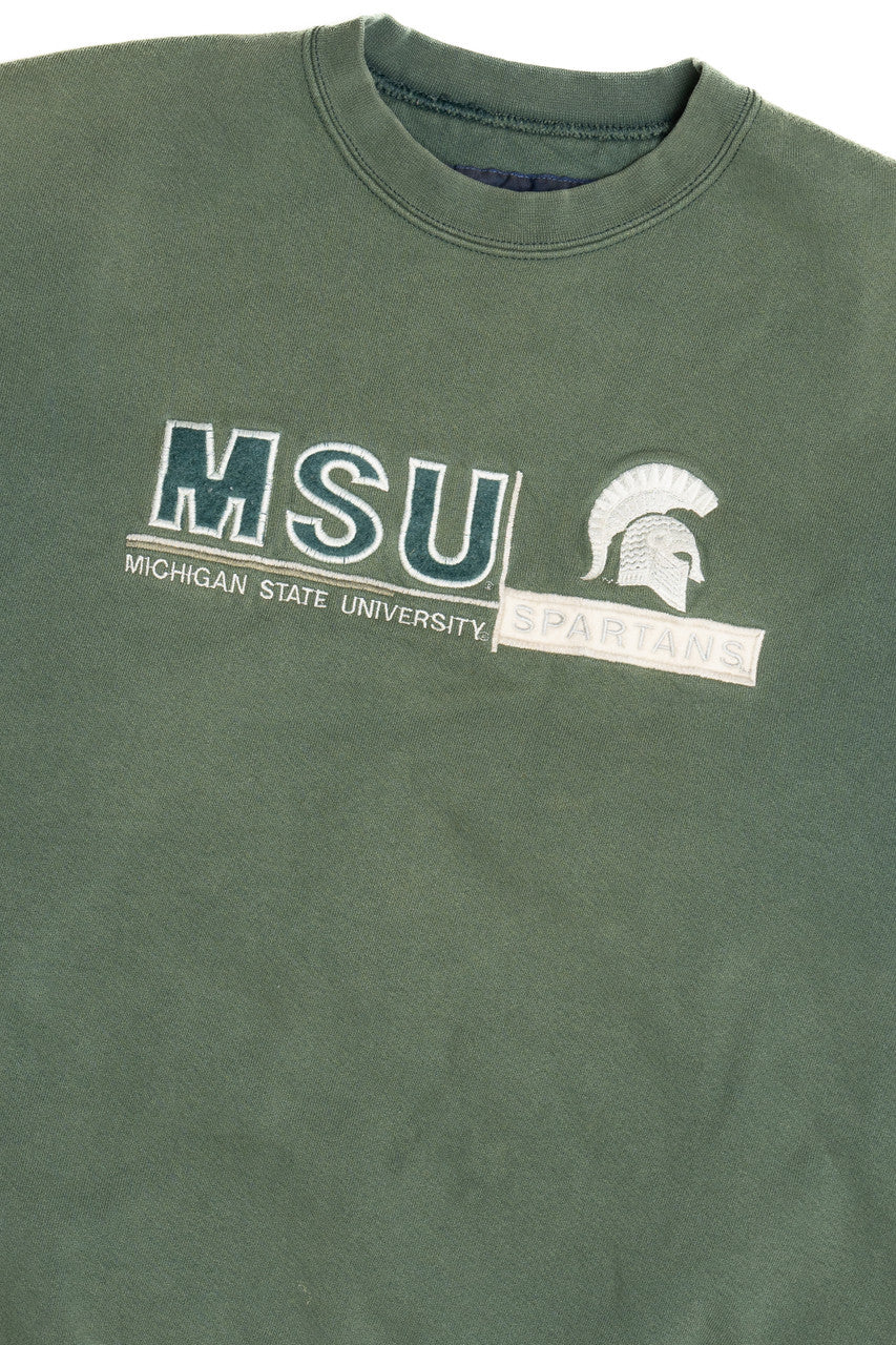 Vintage Distressed MSU Michigan State University Embroidered Sweatshirt (1990s)