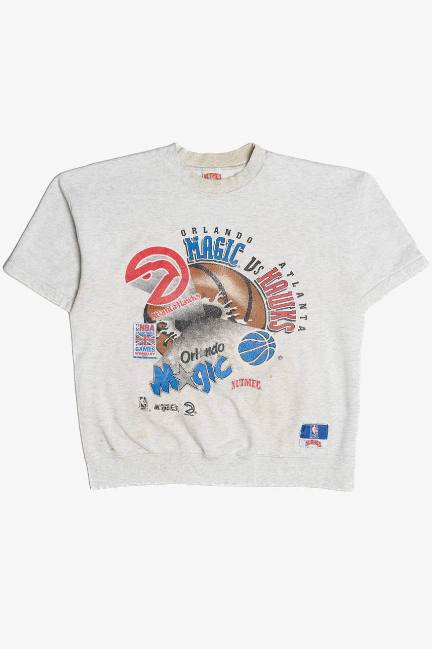 Vintage 1993 NBA London Games Magic Vs. Hawks Nutmeg Short Sleeve Sweatshirt (1990s)