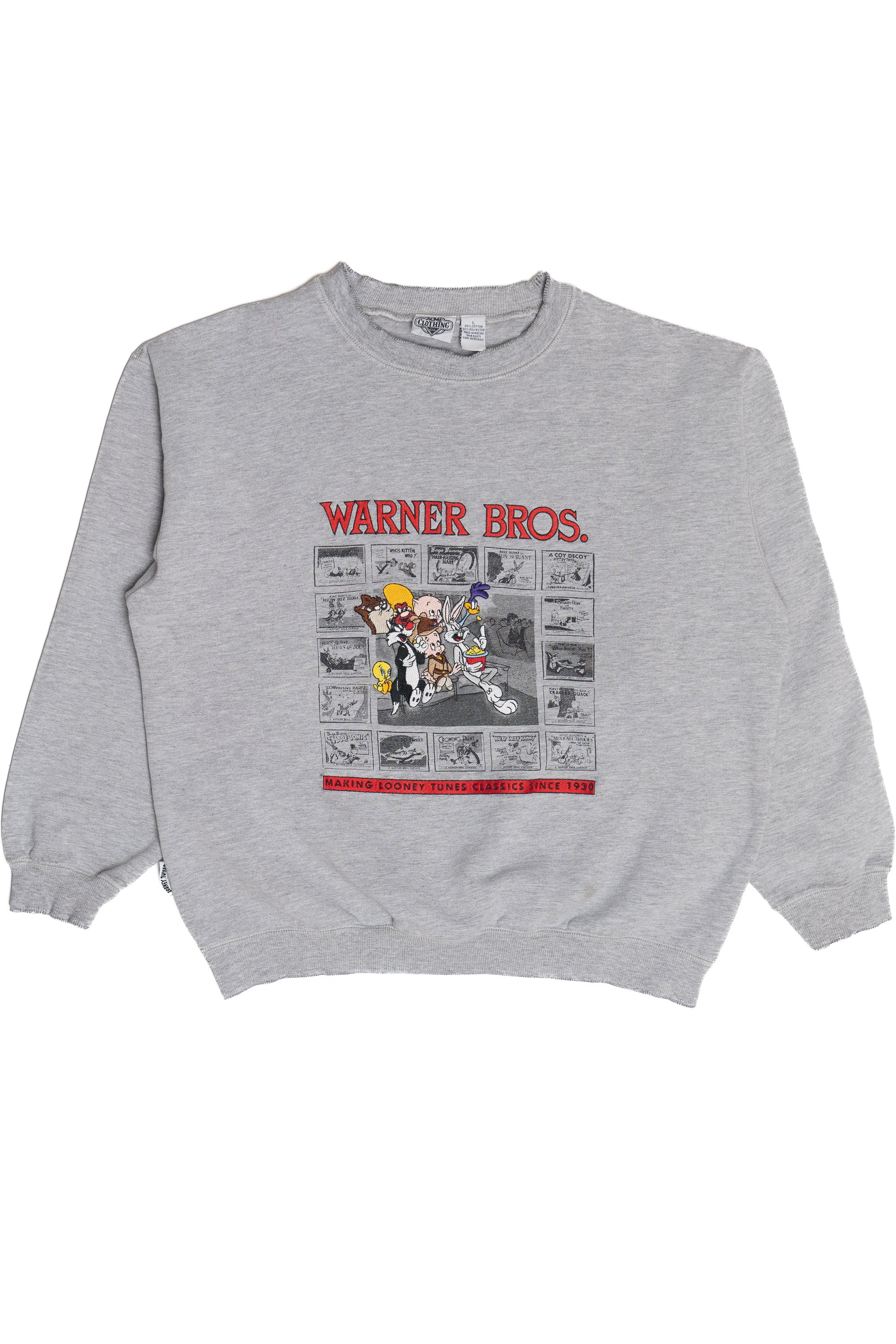 Vintage Distressed Looney Tunes "Warner Bros." Embroidered Sweatshirt (1990s)