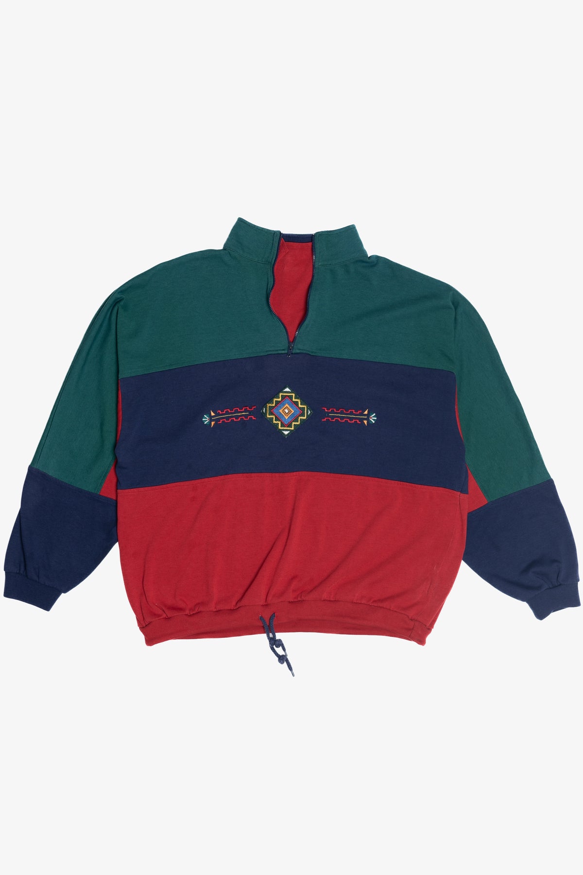 Vintage Color Block Embroidered Detail Quarter Zip Sweatshirt (1990s)