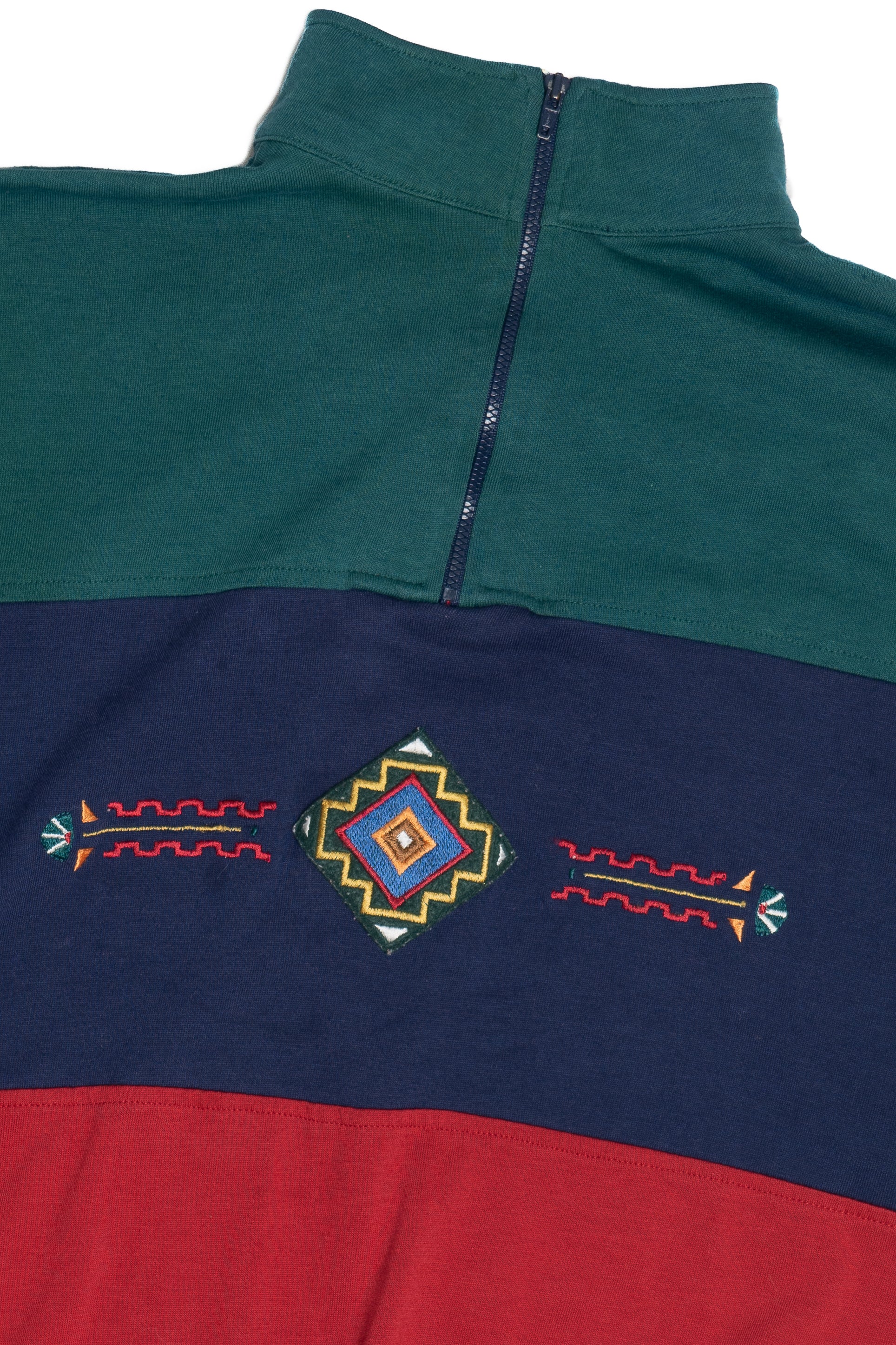 Vintage Color Block Embroidered Detail Quarter Zip Sweatshirt (1990s)