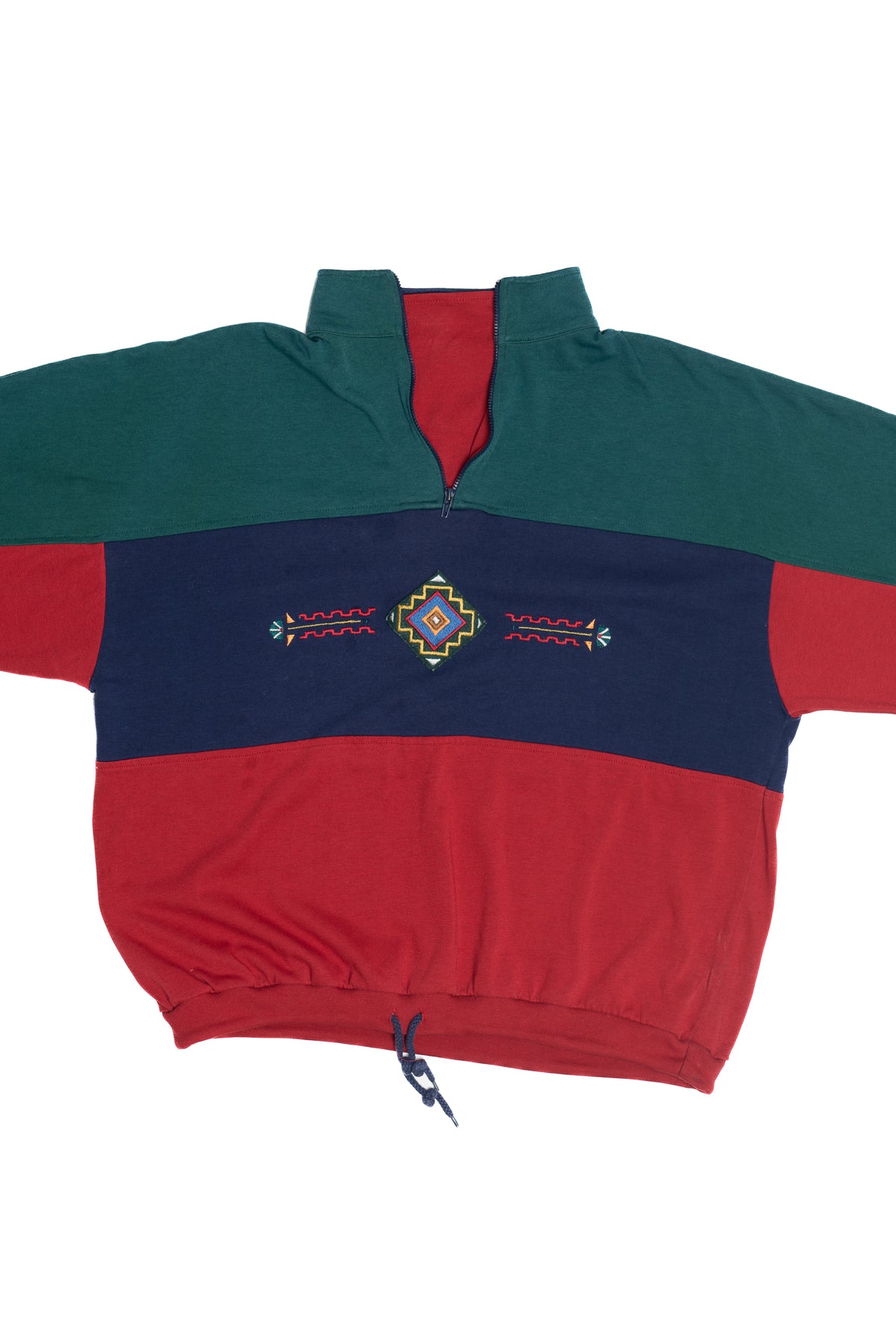 Vintage Color Block Embroidered Detail Quarter Zip Sweatshirt (1990s)